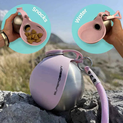 Portable Outdoor Pet Stainless Steel Water Cup Dog Water Bottle with Bowl for Cat 304 Stainless Steel Safe Food-Grade Silicone