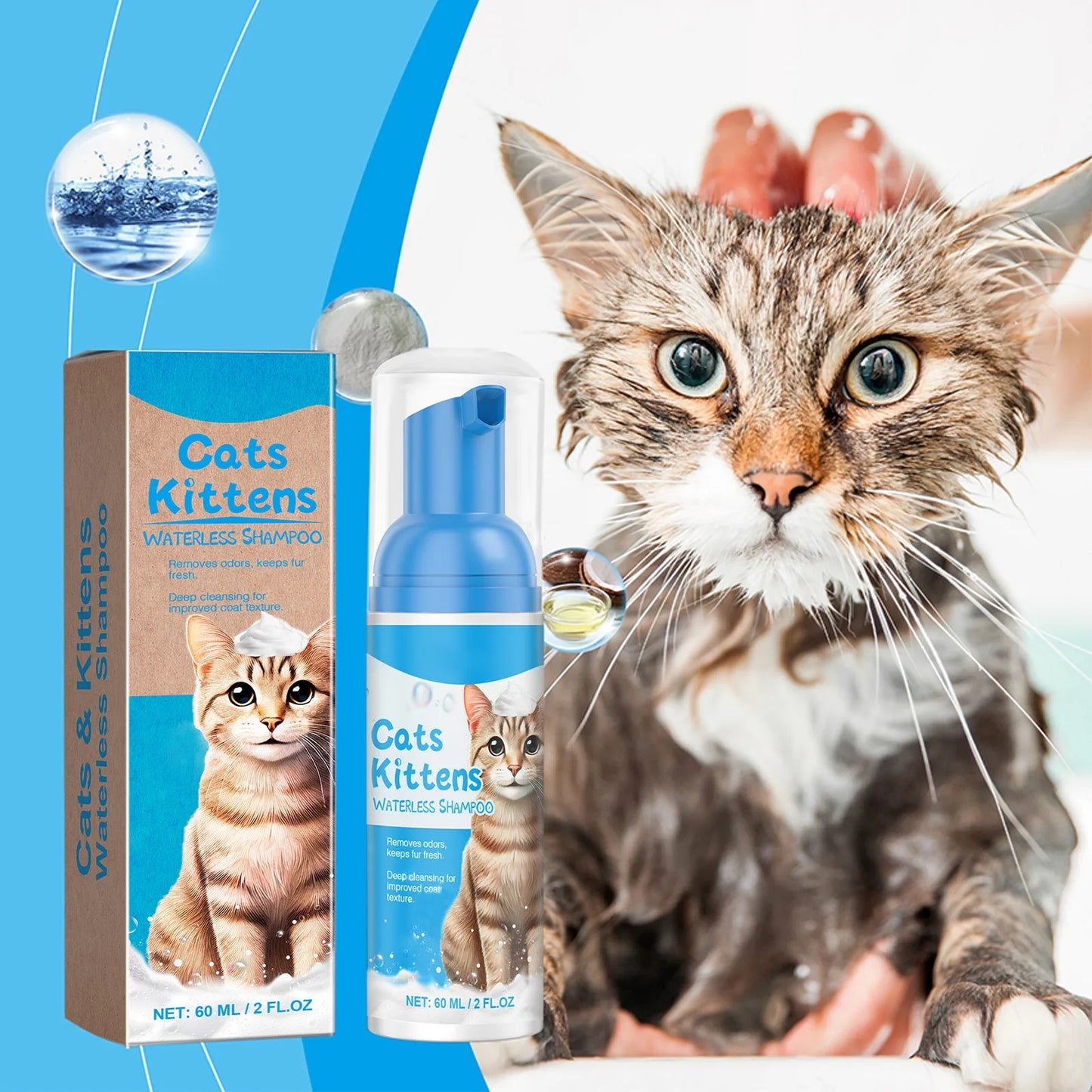 Waterless Cat Shampoo With No Need To Rinse Foam To Clean Cat Leave-in Foam Is Gentle And Non Irritating,60ml