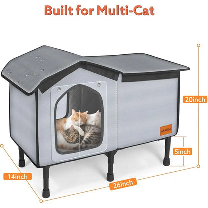 Heated Outdoor Cat Shelter Waterproof with Escape Door and Elevated Base for Winter (26x20x14)