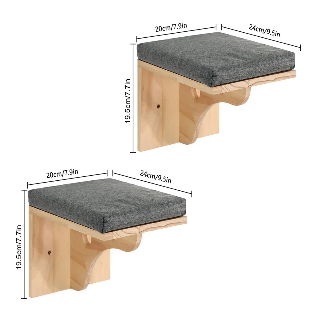 Wooden Cat Tree Tower Cat Wall Furniture Climbing Shelves Perches Sisal Scratcher Hammock Steps and Ladder Indoor Cats Walk Gym