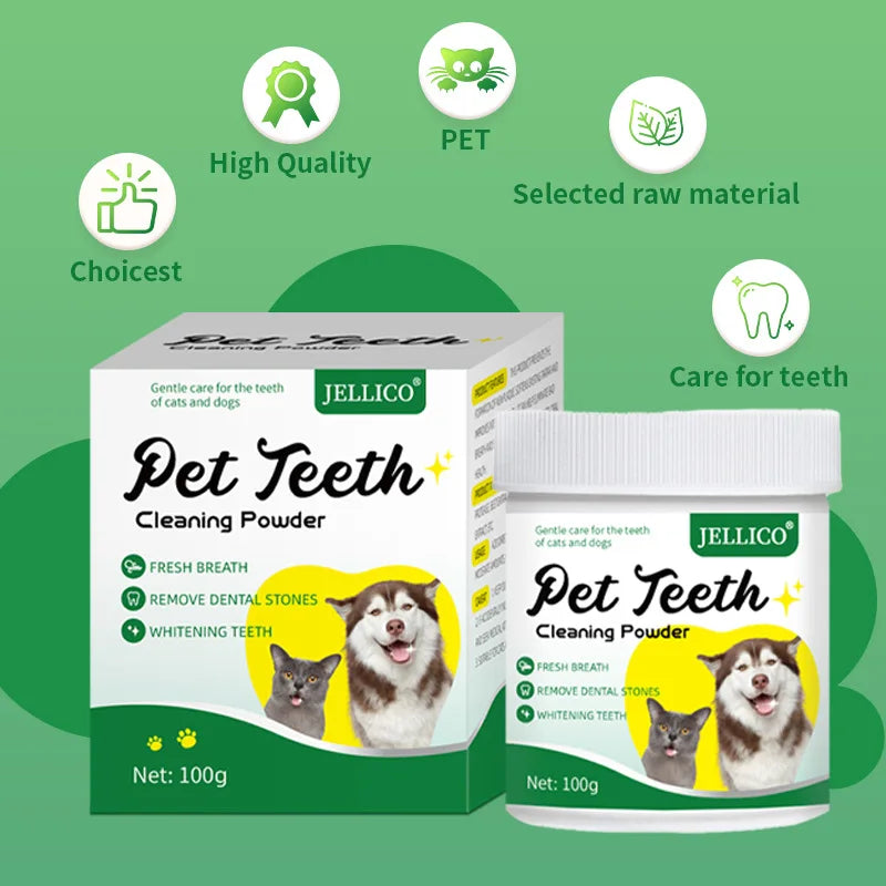 100g Pet Tooth Powder for Dog Cat Teeth Cleaning Dental Freshener with Probiotics for Bad Breath Plaque Tartar Oral Hygiene