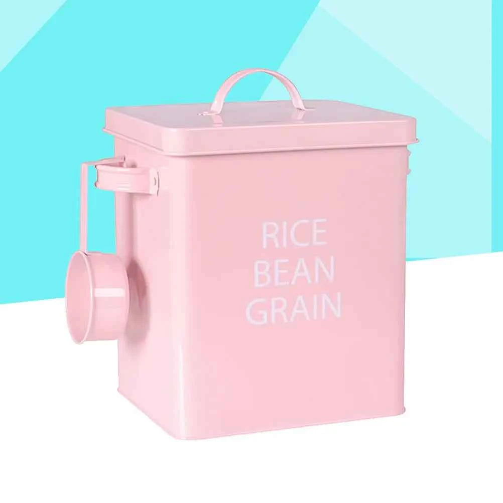 Pink Metal Pet Food Storage Barrel Airtight Sealed Container Dustproof Moisture-Proof Grain Storage Canister for Dog Cat Food