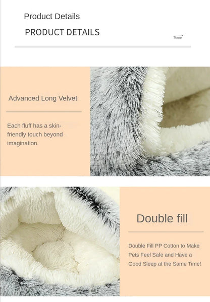 Round Plush Cat Bed Deep Sleep Bed for Cats Winter Warm Dog House Cushion Luxury Long Plush Kitten Puppy Sleeping Sofa Nest