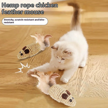 Toy With Rustling Hemp Rope Chicken Feather Toy Cat Mouse