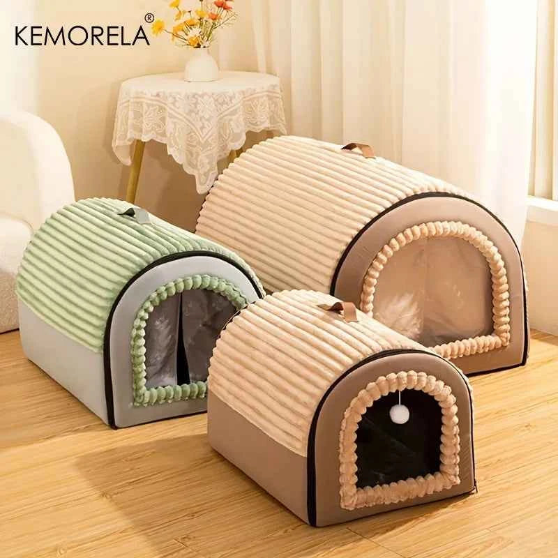 KEMORELA Thickened All-Season Enclosed Pet Bed Portable Dog House Cat Tent with Washable Bedding for Small Medium Large Dogs