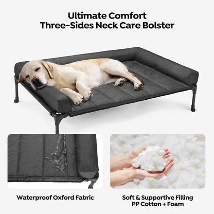 Cooling Elevated Dog Bed Add Removable Waterproof Bolster Cushion Mat, Raised Pet Cot with Breathable Teslin Mesh, NoSlip Feet,