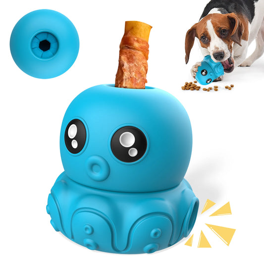 Octopus Chew Toy for Dogs Safe Durable Silicone Interactive Treat Holder Slow Feeder Squeaky Fun Dispenser IN/OUT Blue