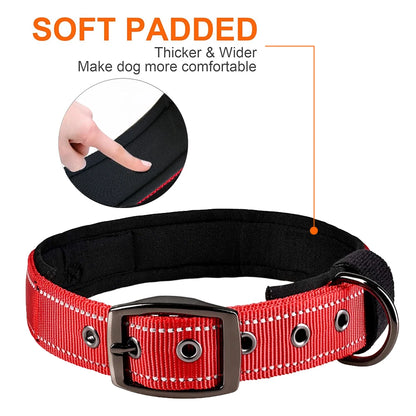 Reflective Striped Dog Collar, Escape-Proof Nylon, Quick-Release Buckle, Soft Padded, for Small Cat, Medium and Large Dogs