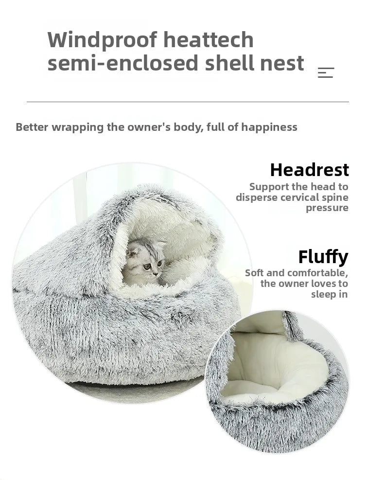 Pet Autumn and Winter Warm Shell Semi-Enclosed Cat Bed Pure Cotton Pet Cat Bed Semi-Enclosed Dog Bed Dog Bed Enclosed Cat Bed