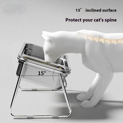 Cat Bowl Cat Food Bowl Stainless Steel Double Bowl Anti-Tip Pet Bowl Cat Eating Bowl Drinking Bowl Grain Bowl Dog Bowl