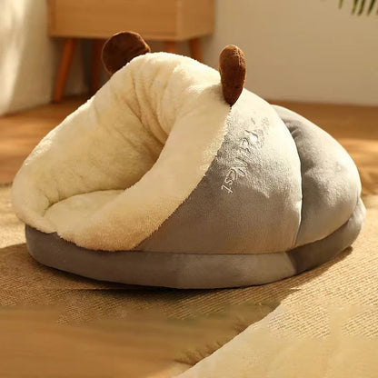 MADDEN Warm Small Dog Kennel Bed Breathable Dog House Cute Slippers Shaped Dog Bed Cat Sleep Bag Foldable Washable Pet House
