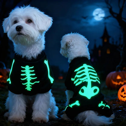 New Adjustable Glow-in-the-Dark Skull Bone Halloween Full Body Jumpsuit for Small Dogs Scary & Funny Trick-or-Treat Pet Outfit