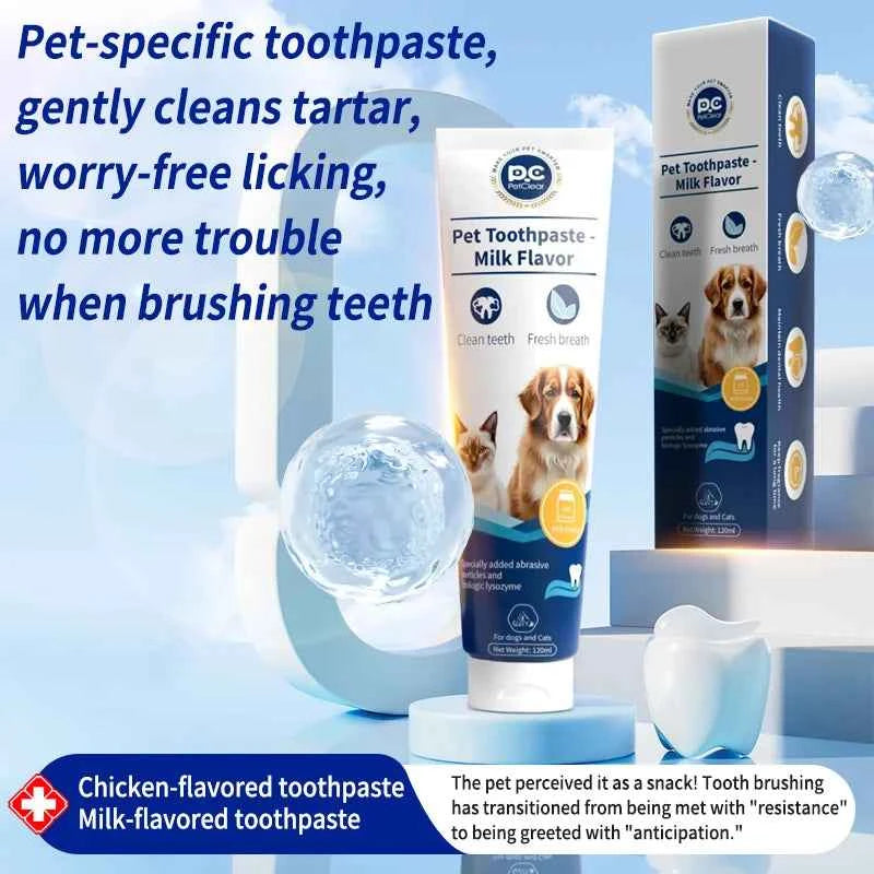 PetClear 120g Milk Flavor Pet Toothpaste - Remove Tartar, Clean Teeth, Freshen Breath, Reduce Plaque for Pets