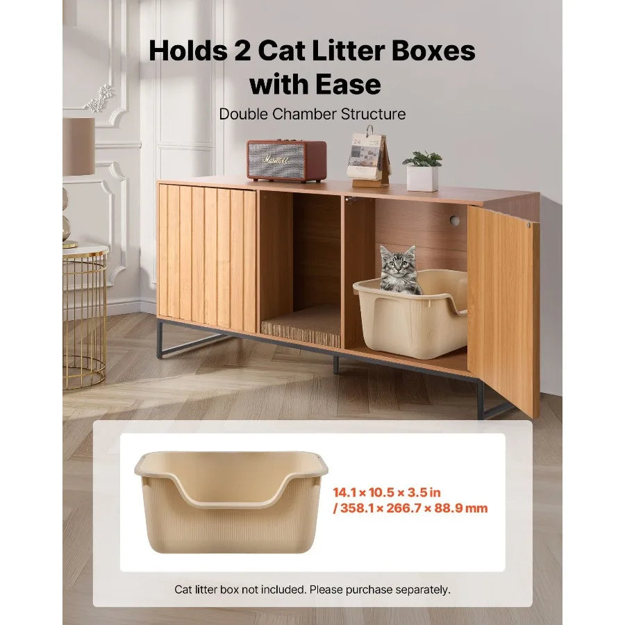 Cat Litter Box Enclosure Furniture, 47.2 in Hidden Litter Box Cabinet with Scratch Pad & Storage, Waterproof Cat Washroom End