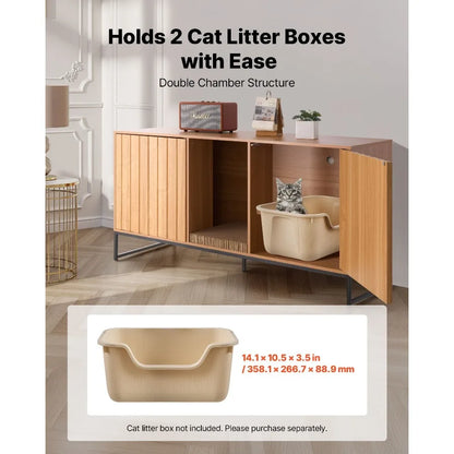Cat Litter Box Enclosure Furniture, 47.2 in Hidden Litter Box Cabinet with Scratch Pad & Storage, Waterproof Cat Washroom End