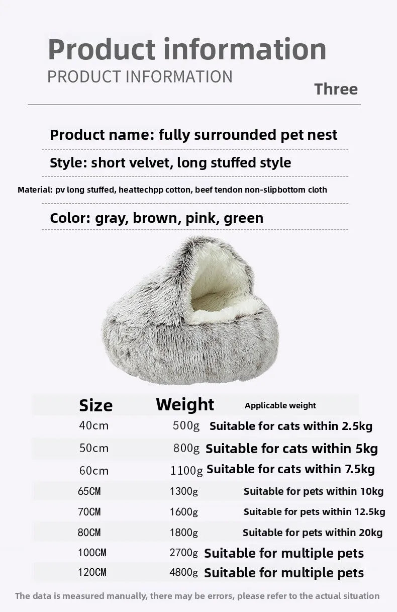 Pet Autumn and Winter Warm Shell Semi-Enclosed Cat Bed Pure Cotton Pet Cat Bed Semi-Enclosed Dog Bed Dog Bed Enclosed Cat Bed