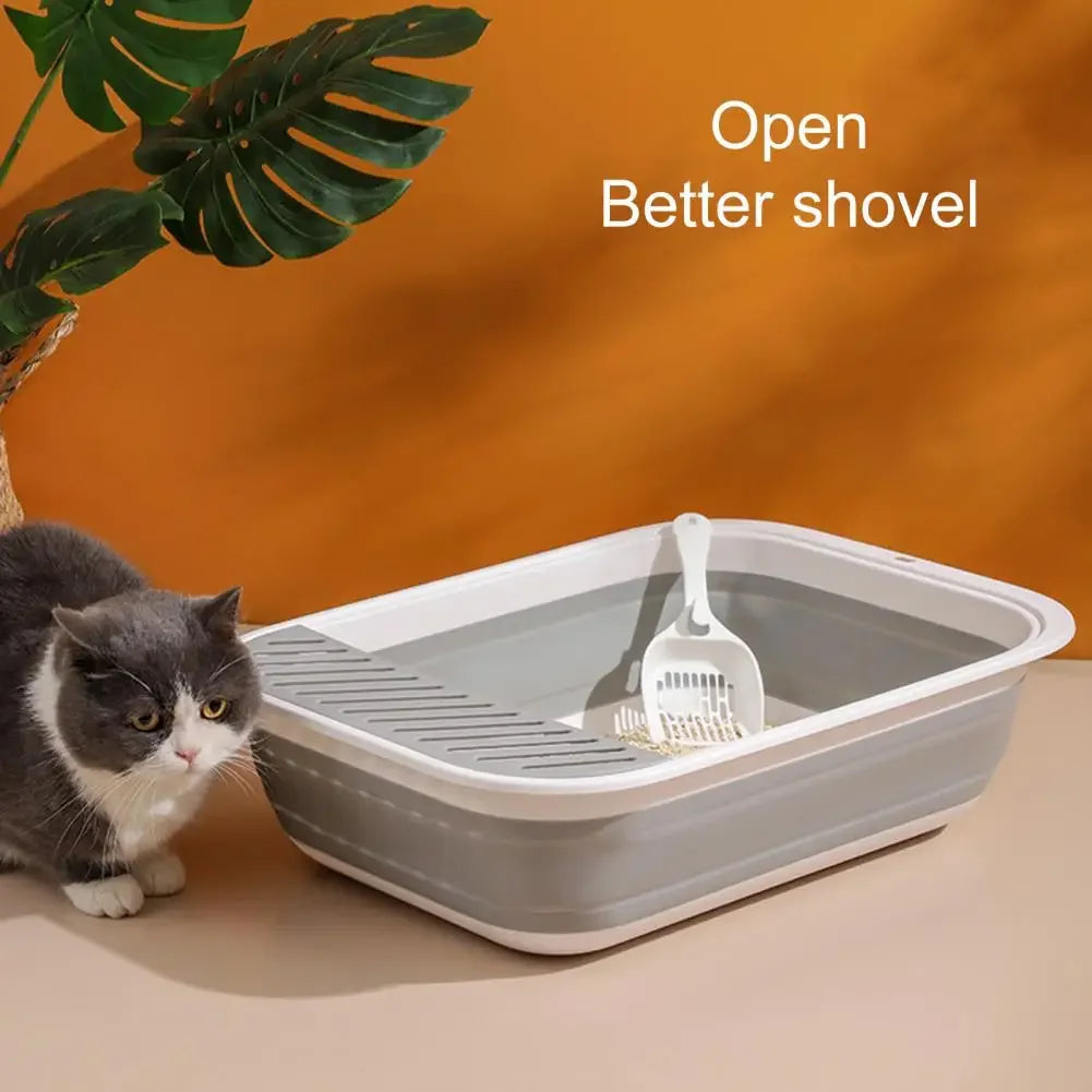 Portable Cat Bedpans Foldable Cat Toilet Large Capacity Semi-closed Pet Cat Litter Box Anti Splash Cat Tray Cleaning Bath Basin