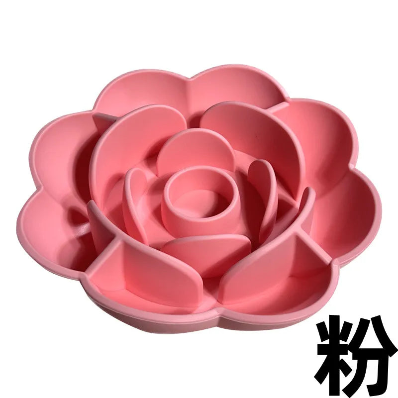 Pet Supplies Silicone Slow Food Bowl Rose Shape Dog Bowl Cat Anti-Choking and Anti-Knocking Food Bowl with Suction Cup