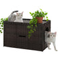 Rattan Cat Litter Box Enclosure Furniture with Door, Handwoven Rattan Hidden Litter Box Living Room Odor Control, Cat House Bed