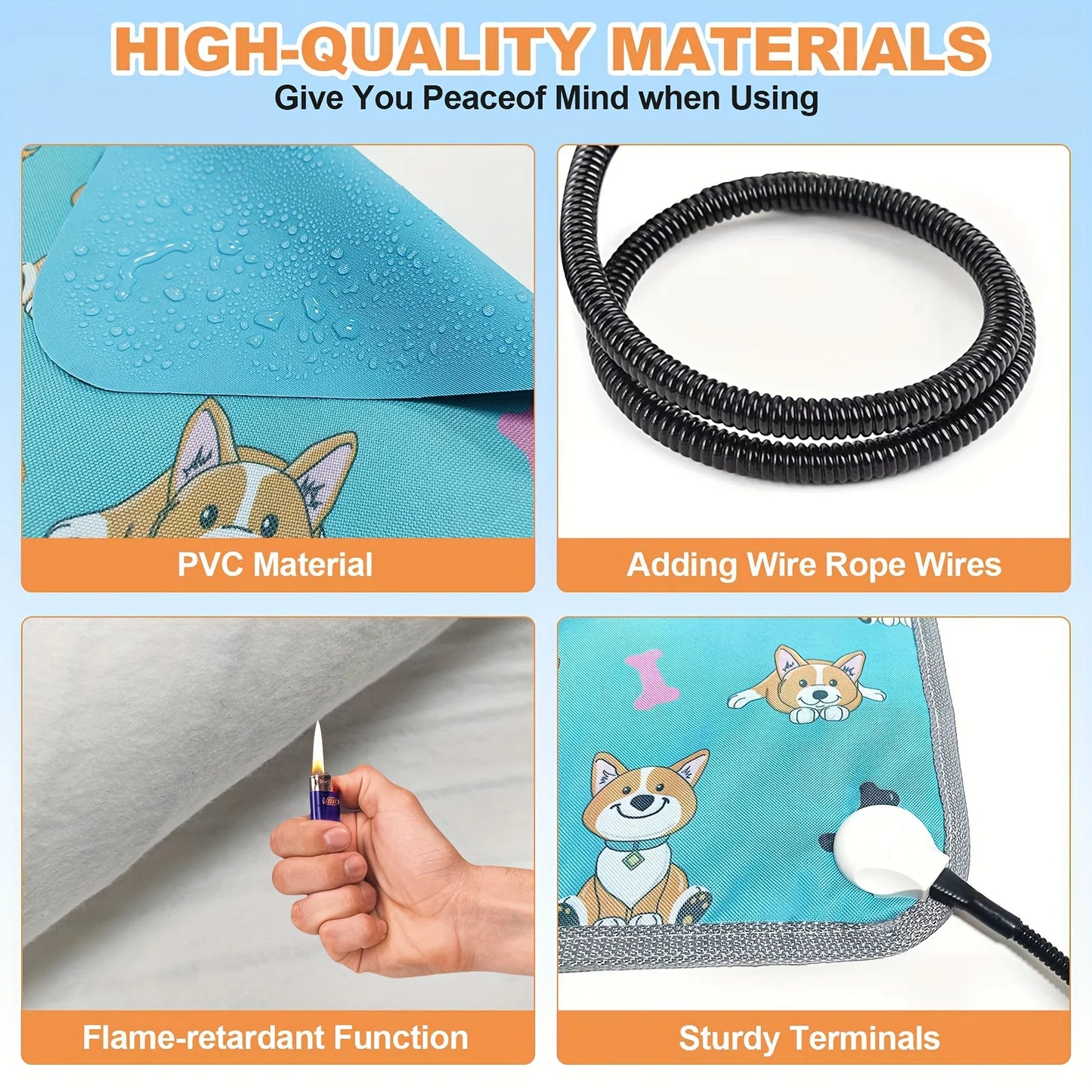 Dog Heating mat, Heating dog bed with Digital Display Switch, Pet Warming Mat with Machine-washable cover, Indoor Dog heating pad, Chew-resistant cord, Blue Dog Design. JUYHGV