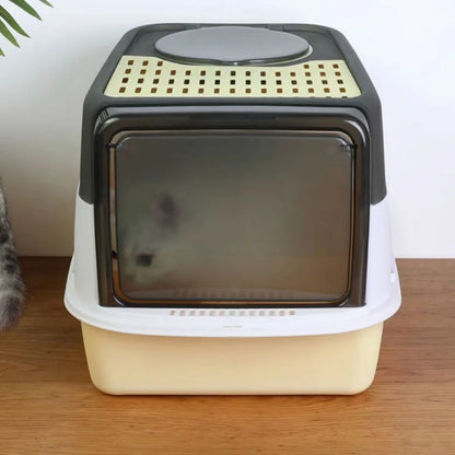 1pc Indoor Cat Litter Box Closed Pet Poop Box Sand and Splash Resistant Open Cat Toilet Cat Litter Box with Removable Top Lid