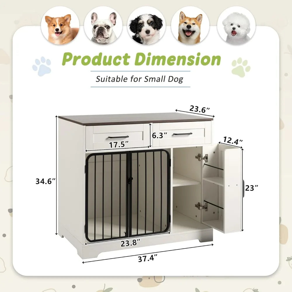 Dog Crate Furniture, Indoor Dog Kennel House with 2 Drawers and Storage Cabinet, Modern Furniture Dog Cage Side End Table