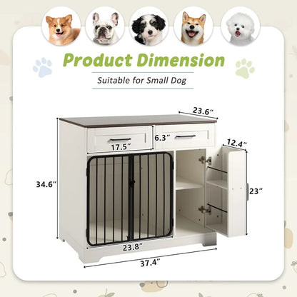 Dog Crate Furniture, Indoor Dog Kennel House with 2 Drawers and Storage Cabinet, Modern Furniture Dog Cage Side End Table