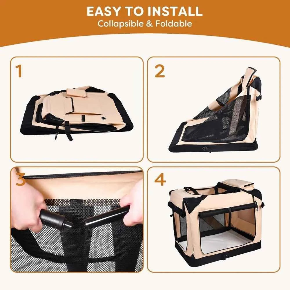 Easy Storage Foldable Soft Dog Crates Kennel 3 Door Soft Sided Travel Pet Car Carrier with Straps Mat for Dogs Cats Rabbits