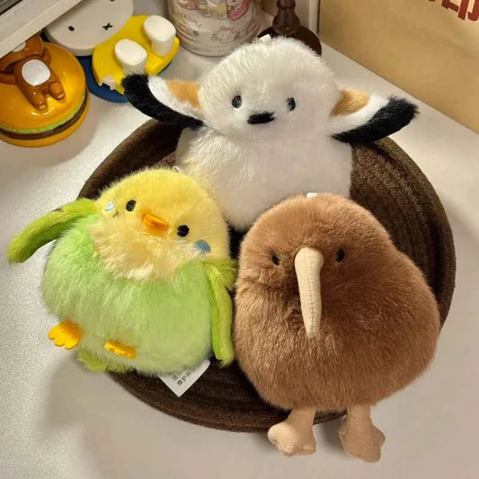 Cartoon Birds Plush Toys Pendant Keychain Simulation Parrot Bird Nest Plush Keyring Anime Cute Girl Kawaii Room Decor Kids Gifts