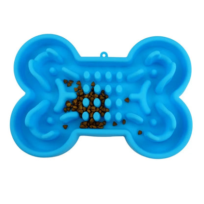 Pet Slow Food Bowl Silicone Bone Shaped Anti-Skid Dog Bowl Cats Feeding Bowls Leakproof Food Feeder Training Dog Slow Food Pet