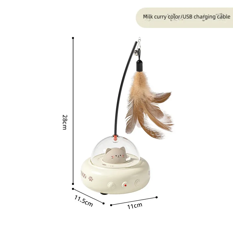 Smart Teaser Cat Toy Electric UFO Cat Teaser Stick With Bell Training Pet Toys Replaceable Feather Interactive Cat Supplies