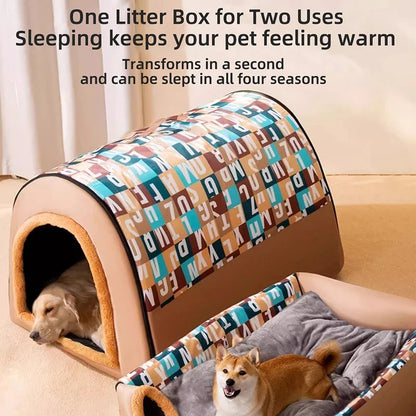 Large Dog House Winter Warm Insulated Outdoor Dog Kennel for Extra Big Dogs Weatherproof Heated Pet Shelter with Removable Roof