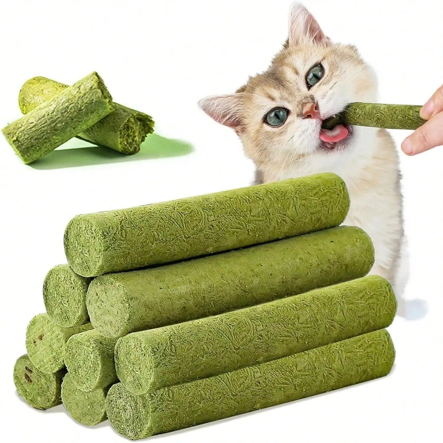 100g Cat Grass Teething Stick: Natural Dried, Teeth Cleaning & Hairball Removal Treats