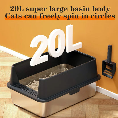 2 Pack Extra Large XL Stainless Steel Cat Litter Boxes with Lid Metal Cat Litterbox Pan for Big Cats and Multiple Cats