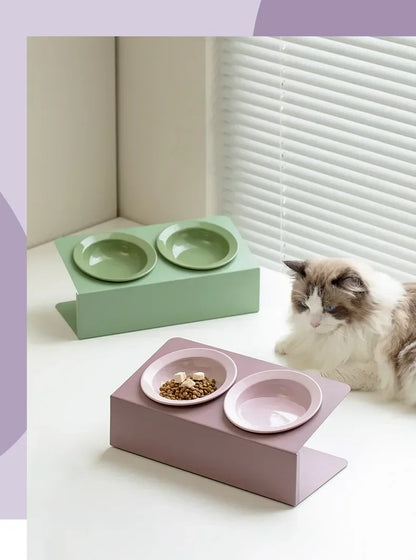 Cat Double Ceramic Bowl with Iron Stand Pet Elevated Raised Food Water Bowls Small Dogs Drinking Eating Feeding Supplies