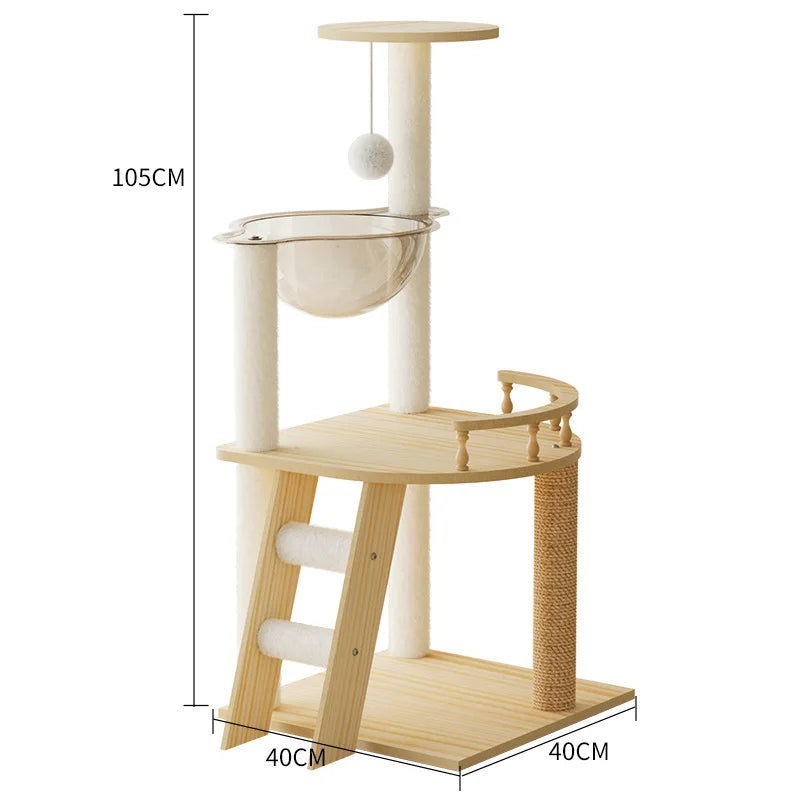 Multi-Level Cat Tree Condo – Modern Indoor Cat Furniture with Plush Bed Double Space Capsule Scratch Posts & Cozy Hideouts