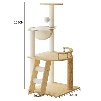 Multi-Level Cat Tree Condo – Modern Indoor Cat Furniture with Plush Bed Double Space Capsule Scratch Posts & Cozy Hideouts