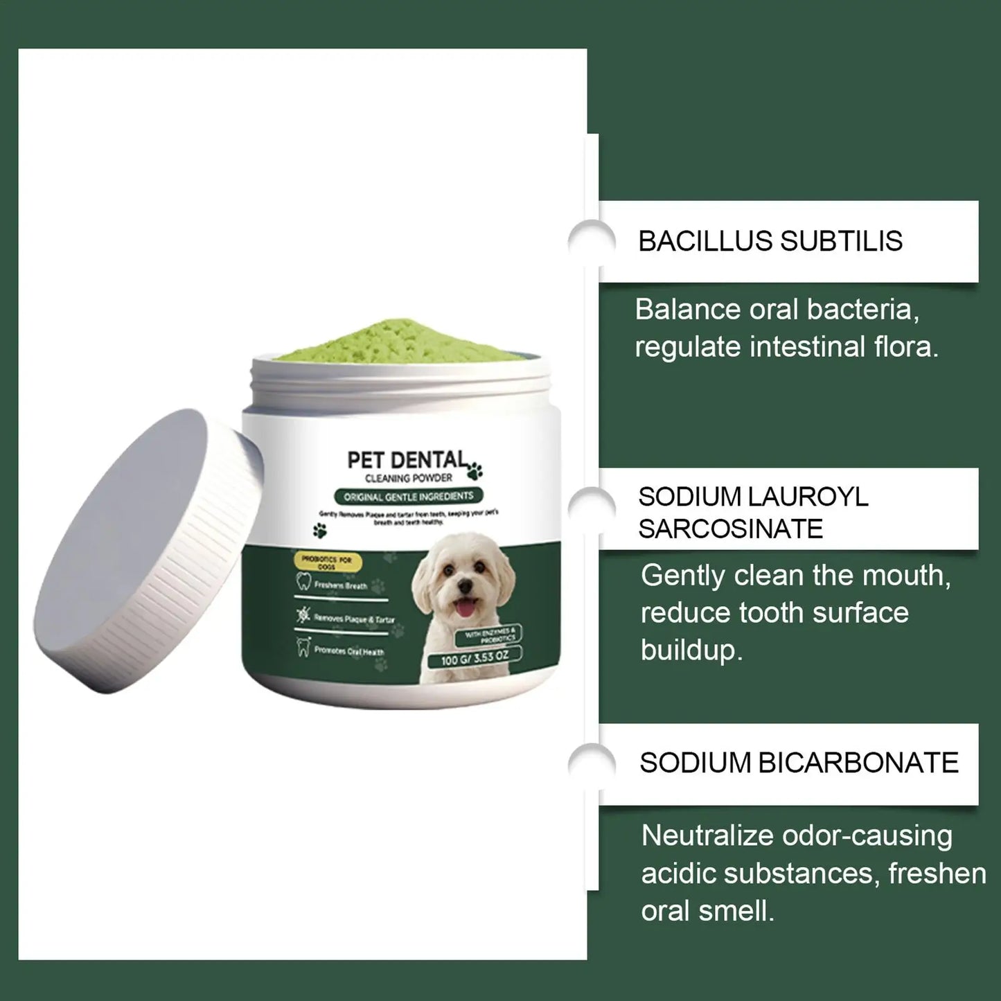 100g Dog Tooth Powder Freshen Breath Natural Plaque Tartar Remover Probiotic Teeth Cleaning Dental Care For Puppy Small Large