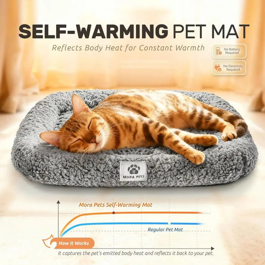 Self Warming Cat Bed Self Heating Pet Pad with Bolster and Foam Washable Removable Cover Non Slip Thermal Sherpa Fabric Pet Mat