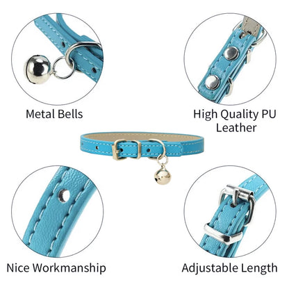 Adjustable PU Leather Cat Collar - Durable, Stylish Pet Collar with Metal Buckle, Soft Padded Design for Small Dogs and cats  -