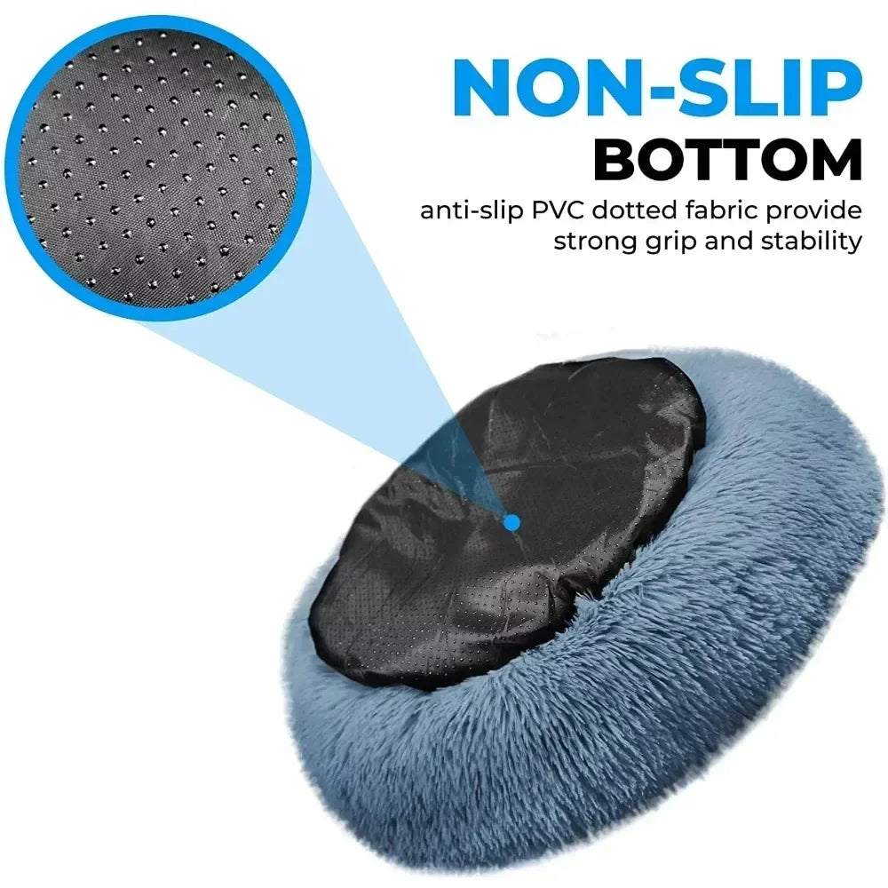 Round Plush Pet Bed - Self Warming Kennel, Machine Washable Mat with Non-Slip Bottom, Soft Cushion House Bed for Cats Dogs