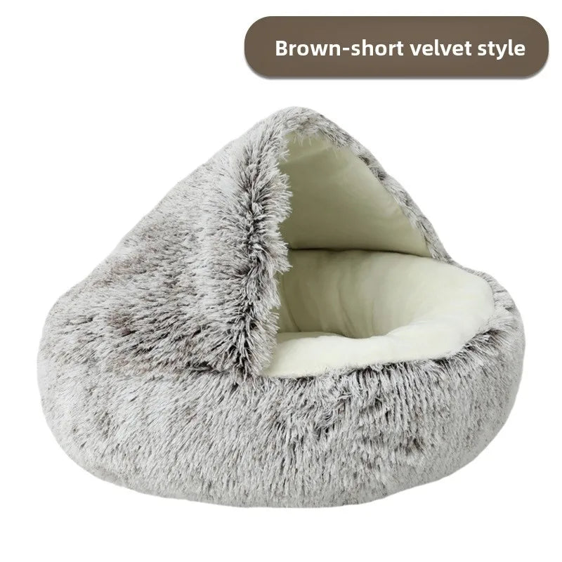Pet Autumn and Winter Warm Shell Semi-Enclosed Cat Bed Pure Cotton Pet Cat Bed Semi-Enclosed Dog Bed Dog Bed Enclosed Cat Bed
