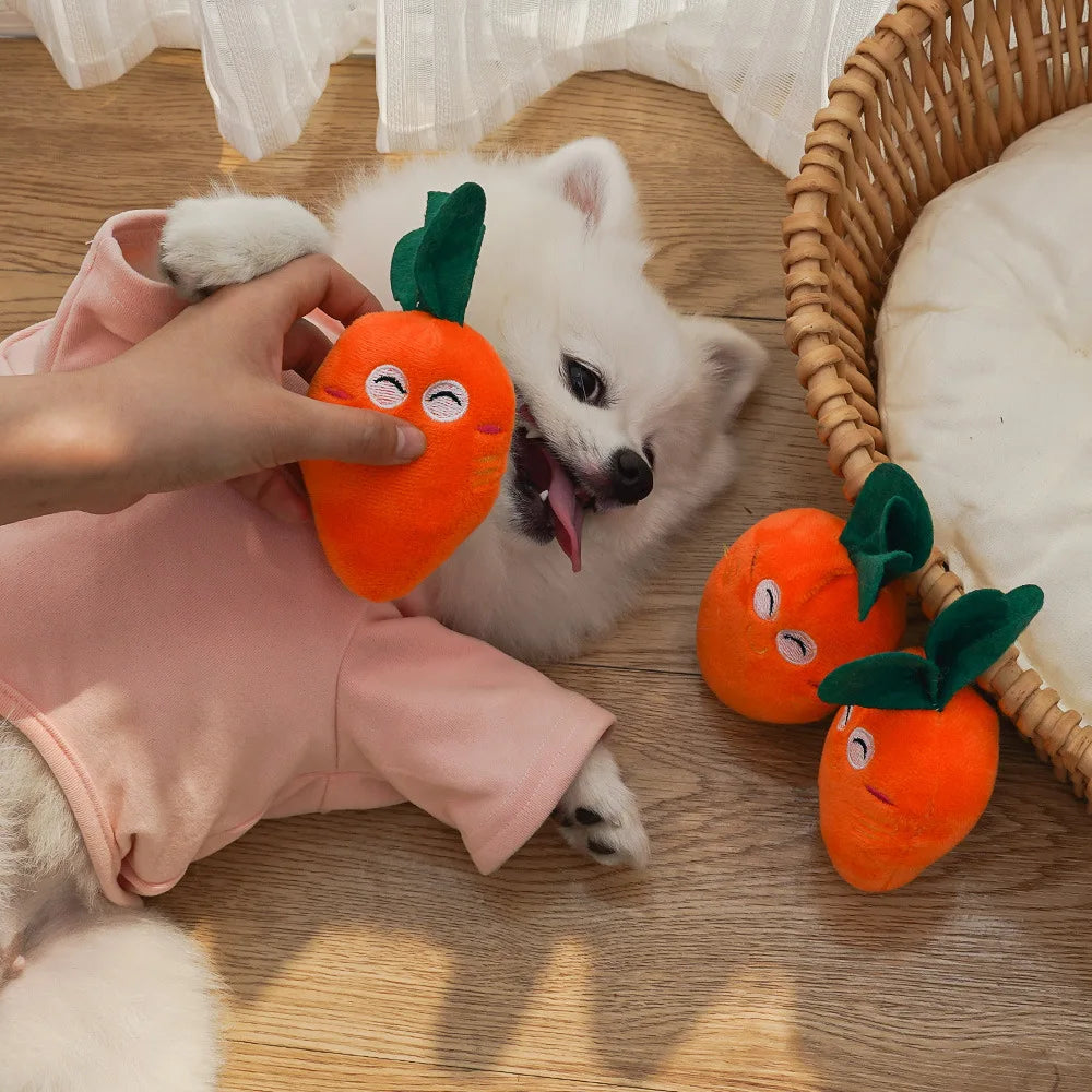 Cute Bone Chicken Leg Fruit Carrot Plush Pet Toys Squeaky Durable Chew Toys for Dogs Cats Interactive Bite Resistant Teething Pe