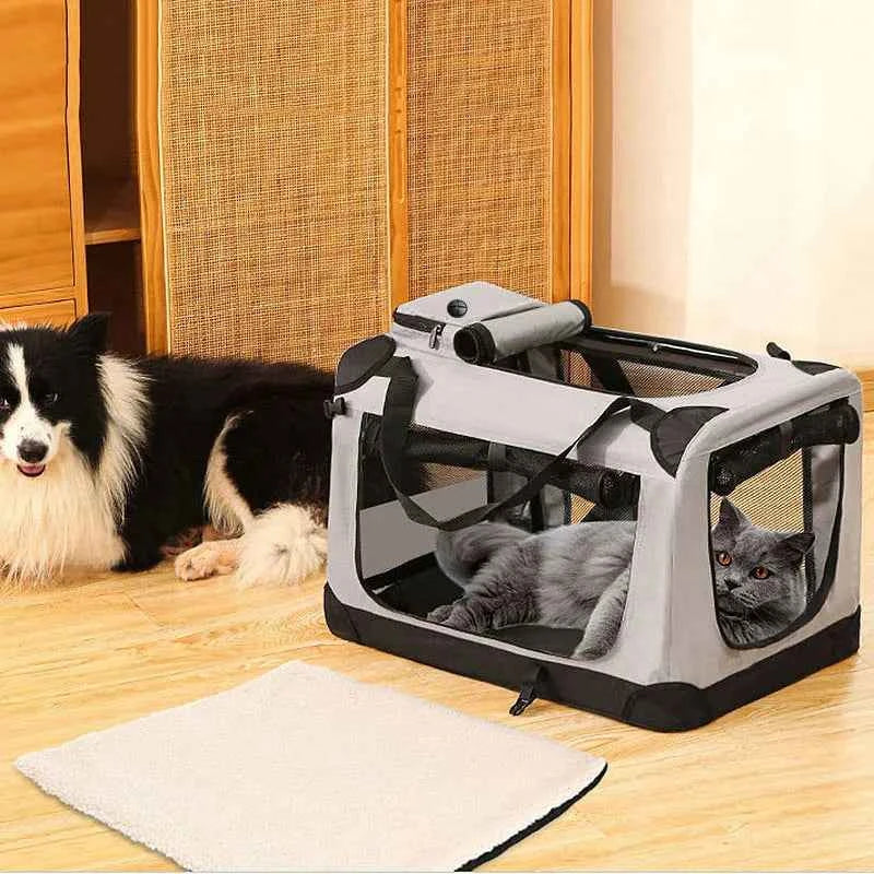 Soft Dog Crates Kennel for Pets 3 Door Soft Sided Folding Travel Pet Car Carrier with Straps and Mat for Dogs, Cats, Rabbits