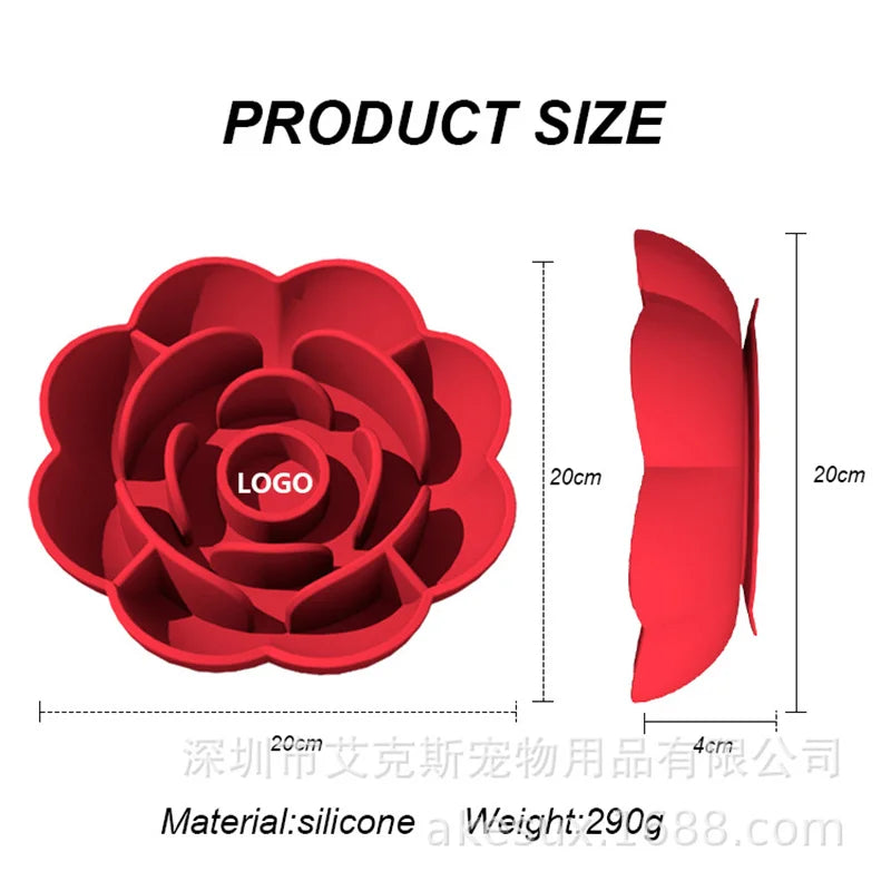 Pet Supplies Silicone Slow Food Bowl Rose Shape Dog Bowl Cat Anti-Choking and Anti-Knocking Food Bowl with Suction Cup