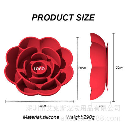 Pet Supplies Silicone Slow Food Bowl Rose Shape Dog Bowl Cat Anti-Choking and Anti-Knocking Food Bowl with Suction Cup