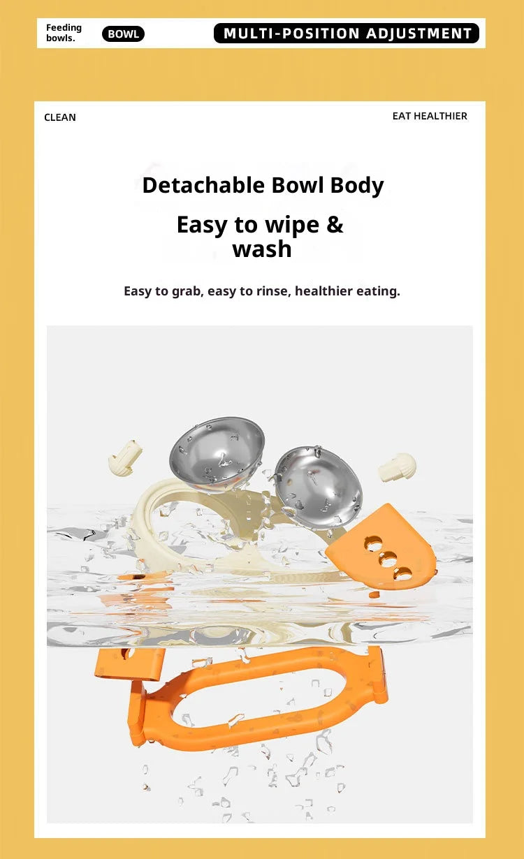 Adjustable Height Pet Bowl with Neck Support - Stainless Steel Dual Dish Anti-Slip Easy Clean Large Capacity Cat Dog Bowl
