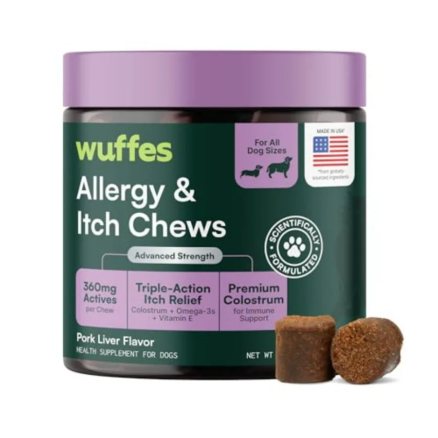 Allergy and Itch Soft Chews, Dog Allergy Support with Colostrum, Vitamin E and Omega 3s for Dogs, Non-Drowsy Immune and Itchy S