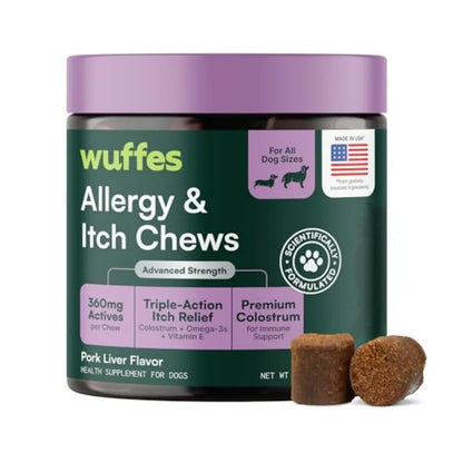Allergy and Itch Soft Chews, Dog Allergy Support with Colostrum, Vitamin E and Omega 3s for Dogs, Non-Drowsy Immune and Itchy S