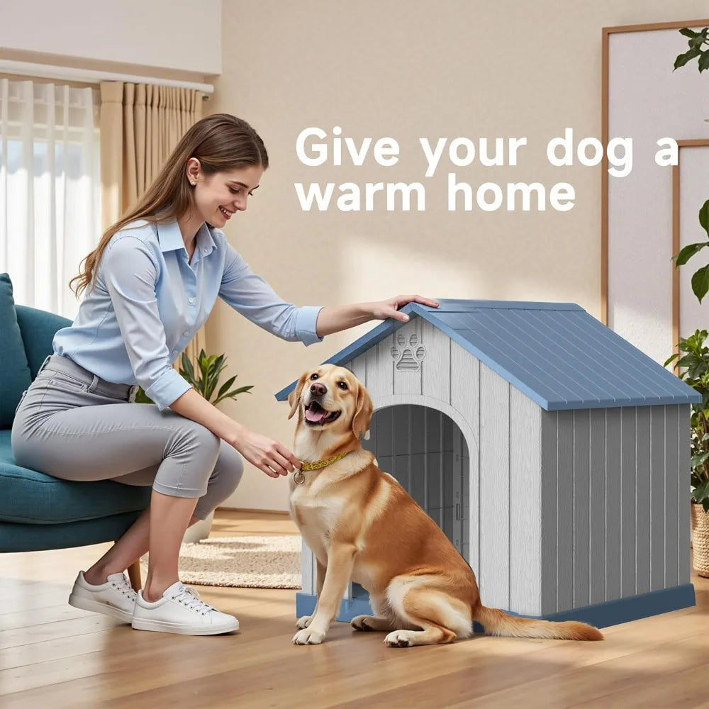 38in Large Outdoor Dog House,Durable Water Resistant Resin Dog House,Doghouse for Small to Large Dogs Indoor or Outside